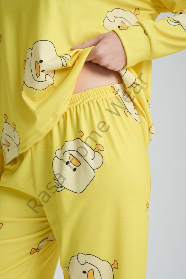 Rasa Sarı Pijama Takımı 3 Parça Alt Üst Bere Uzun Süper Soft