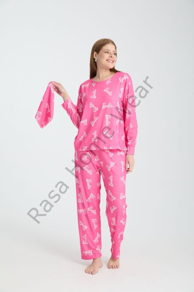 Rasa Pembe Pijama Takımı 3 Parça Alt Üst Bere Uzun Süper Soft