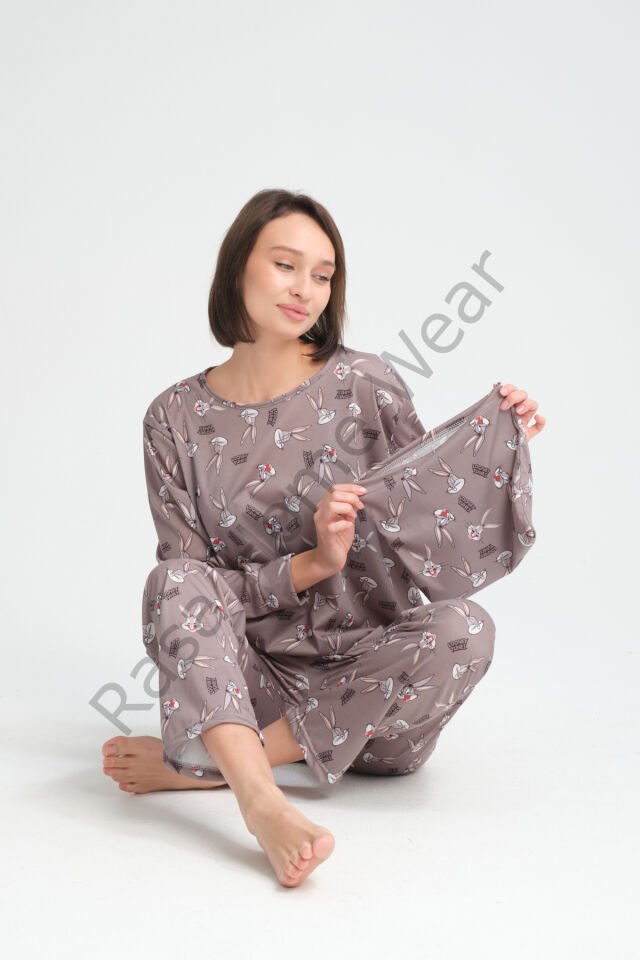 Rasa Gri Pijama Takımı 3 Parça Alt Üst Bere Uzun Süper Soft