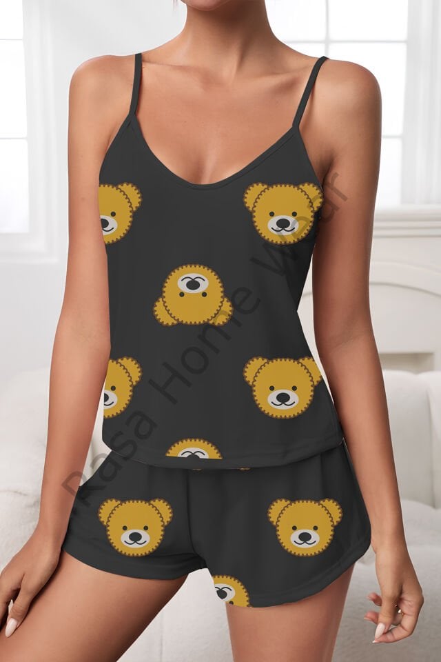 Askılı Şort Pijama Takımı Desenli Takım Bear