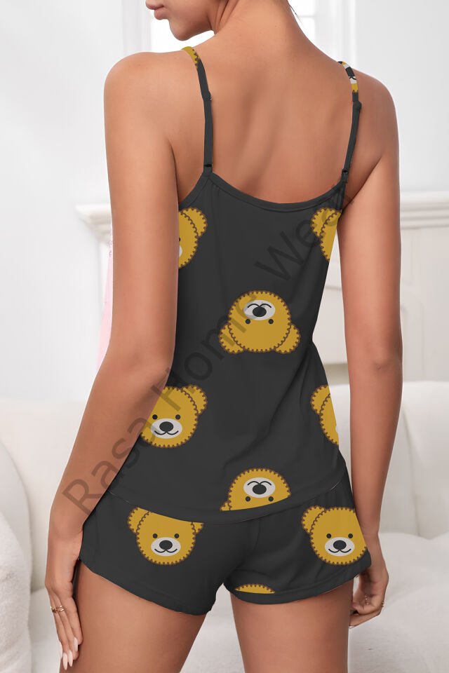 Askılı Şort Pijama Takımı Desenli Takım Bear