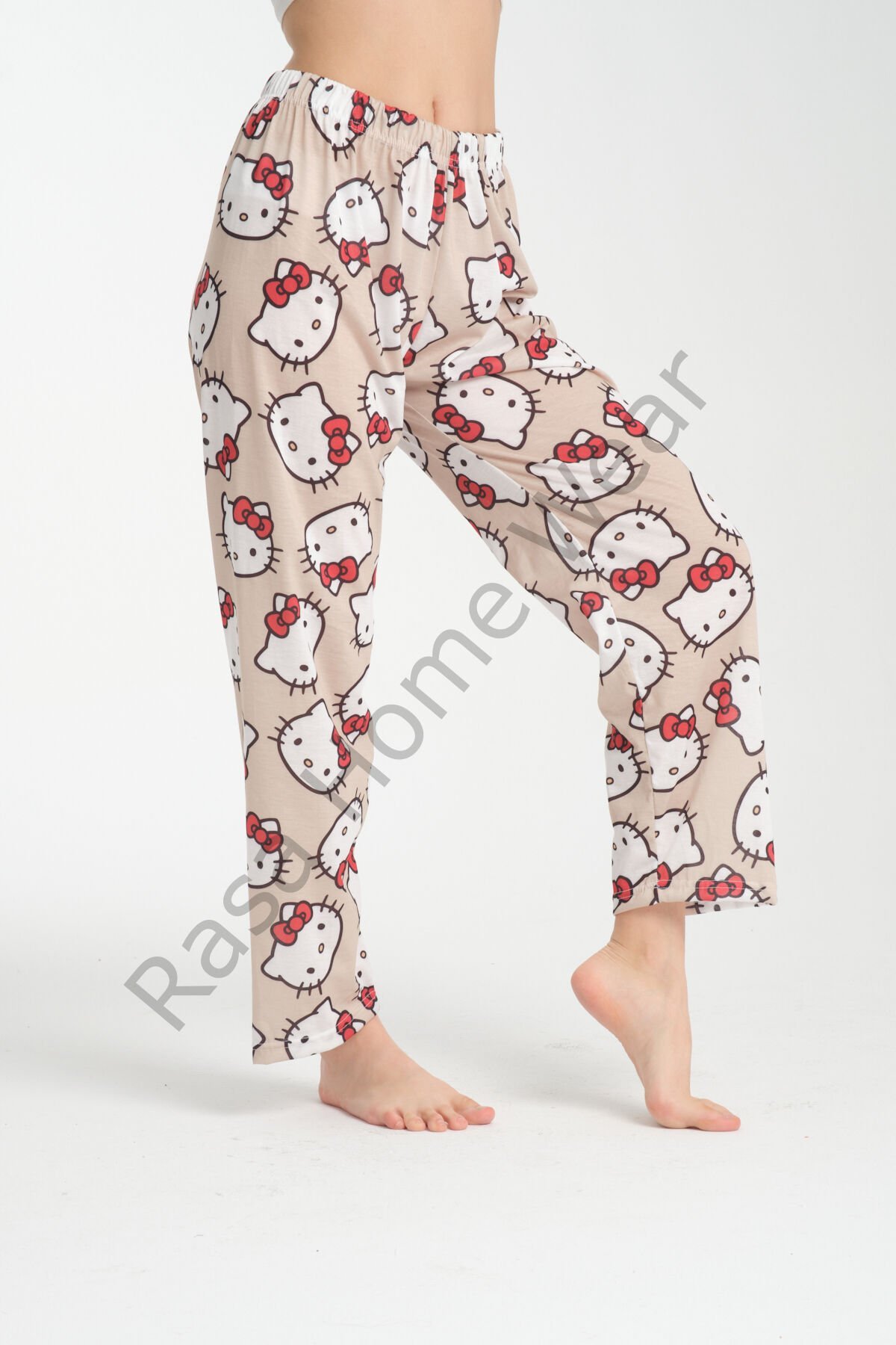 Desenli Pijama Altı Hello Kitty Krem