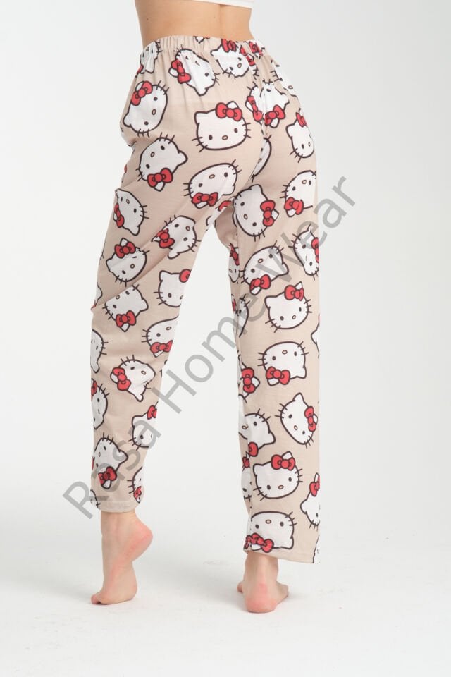 Desenli Pijama Altı Hello Kitty Krem