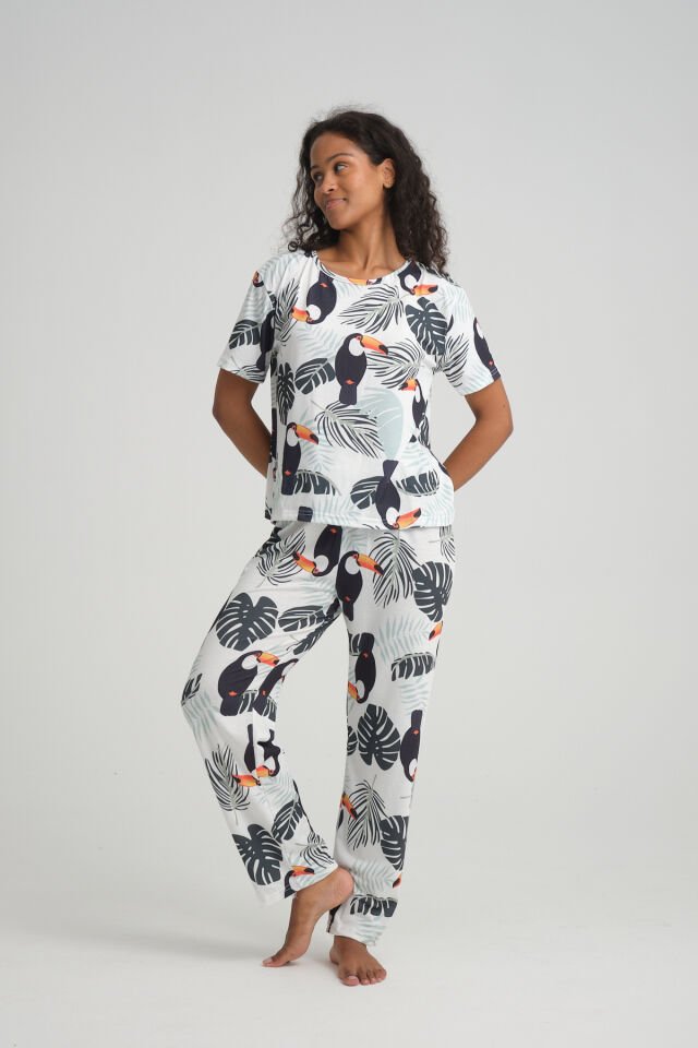 Kısa Kollu Kadın Pijama Takımı Tropic