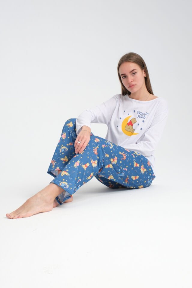 Uzun Kollu Winnie Baskılı Pijama Takımı