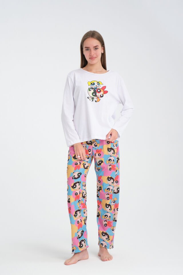 Uzun Kollu PowerPuffGirls Baskılı Pijama Takımı