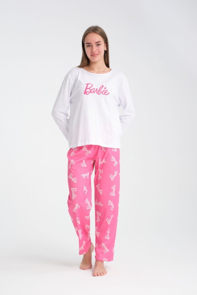 Uzun Kollu Barbie Baskılı Pijama Takımı