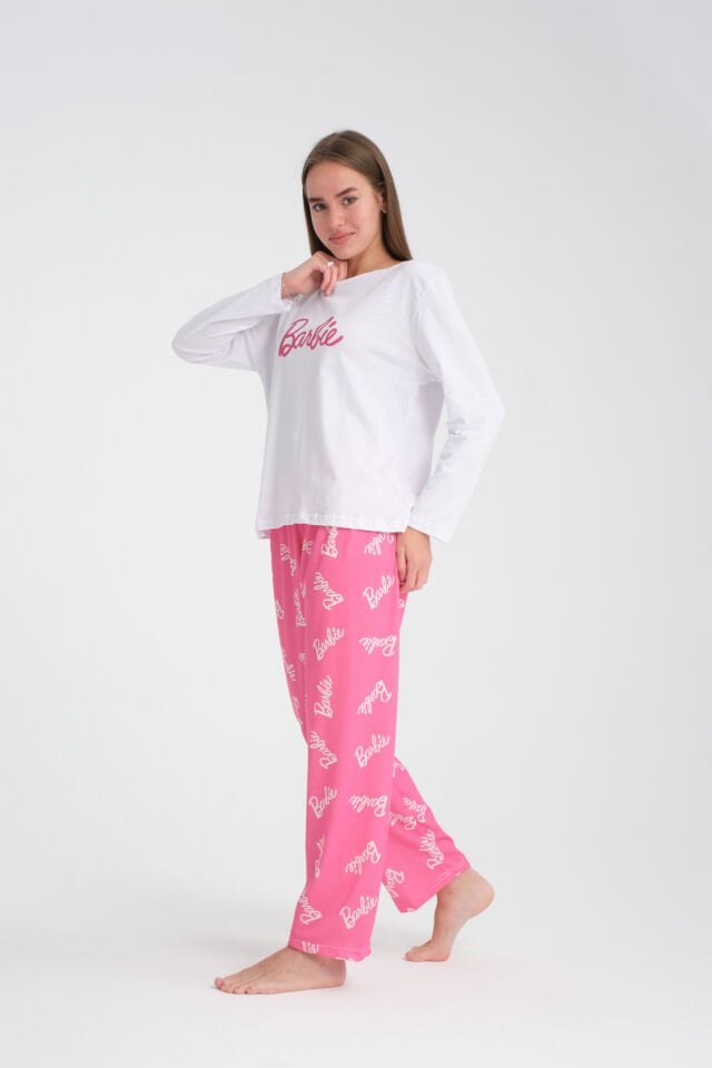 Uzun Kollu Barbie Baskılı Pijama Takımı