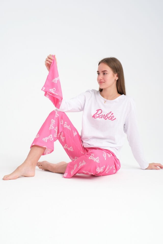 Uzun Kollu Barbie Baskılı Pijama Takımı