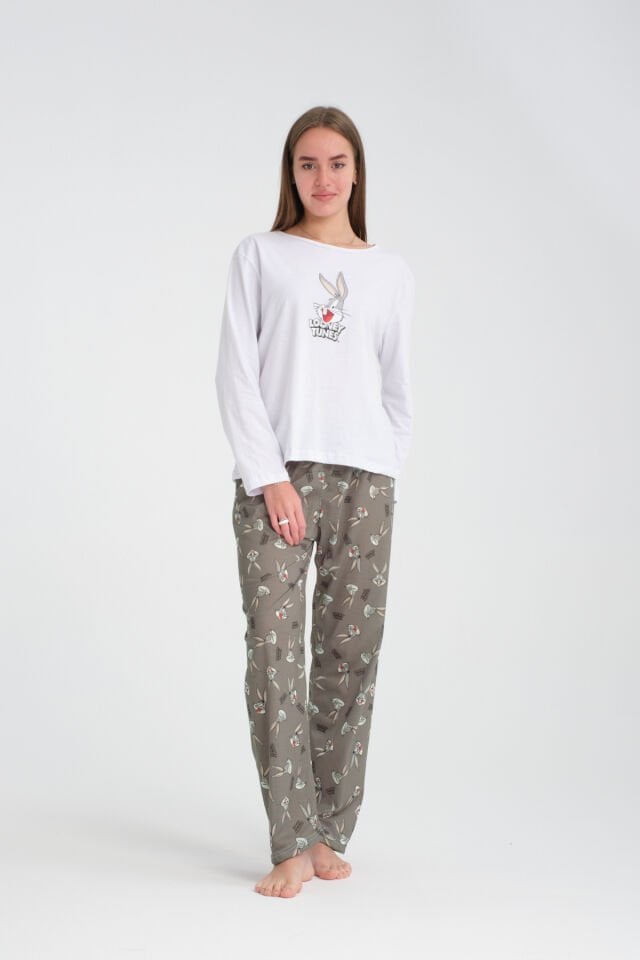 Uzun Kollu Bugs Bunny Baskılı Pijama Takımı