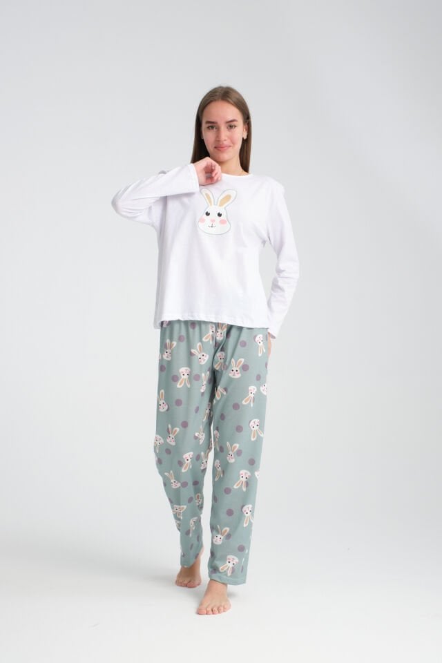 Uzun Kollu Rabbit Baskılı Pijama Takımı