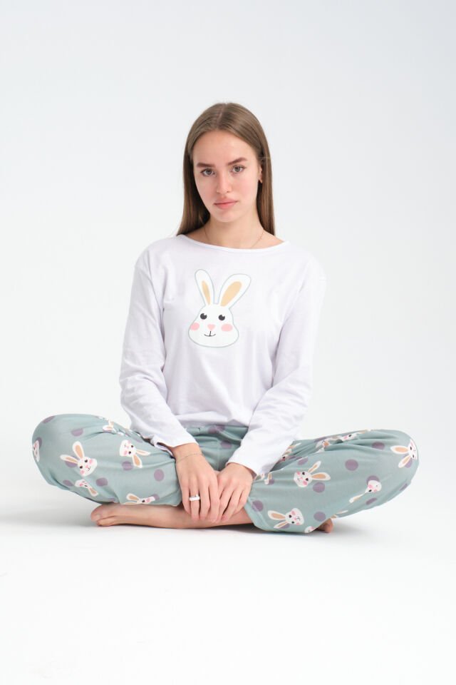 Uzun Kollu Rabbit Baskılı Pijama Takımı